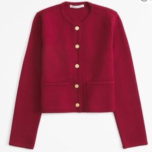 Abercrombie & Fitch | NEW! Luxeloft crew sweater cardigan in red